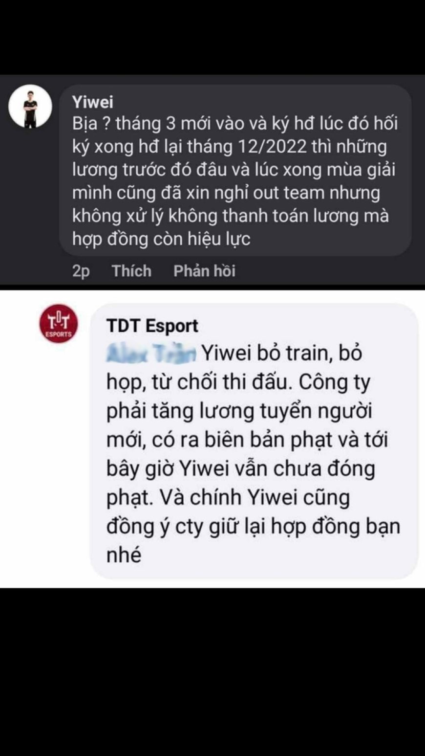 Thực hư chuyện Yiwei bị nợ lương, giam hợp đồng: TDT Esports chính thức lên tiếng