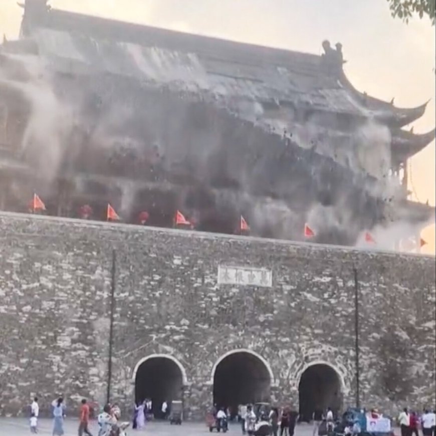 Roof of 14th-Century Drum Tower Partially Collapses in China
